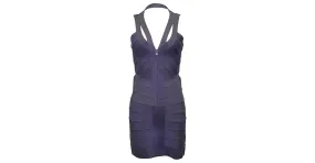 Herve Leger Vestido ajustado con cremallera frontal de Herve Léger en rayón azul marino 