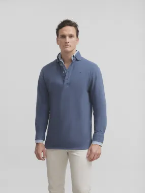 Polo liso manga larga azul medio